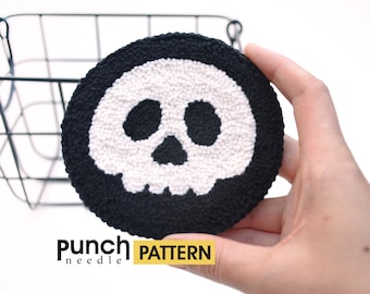 Skull Punch needle PATTERN pdf . Halloween car cup coaster pattern .  Spooky season handmade decor