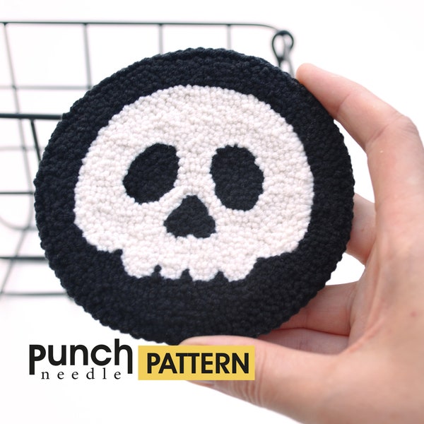 Skull Punch needle PATTERN pdf . Halloween car cup coaster pattern .  Spooky season handmade decor