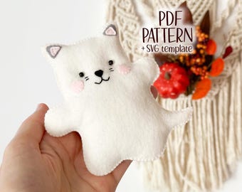 Ghost Kitten Felt Pattern – Halloween Plush Cat Sewing Template (PDF + SVG)