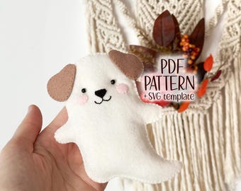 Felt Ghost Puppy Pattern – Halloween Plush Dog Sewing Template (PDF + SVG)