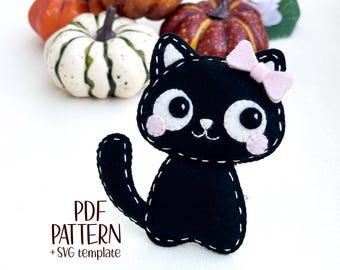 Felt Black Cat Ornament PATTERN: Halloween Sewing Project (PDF Pattern)