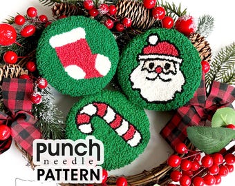 Christmas punch needle PATTERN 3 in 1 . Holiday car cup coaster . Winter home decor