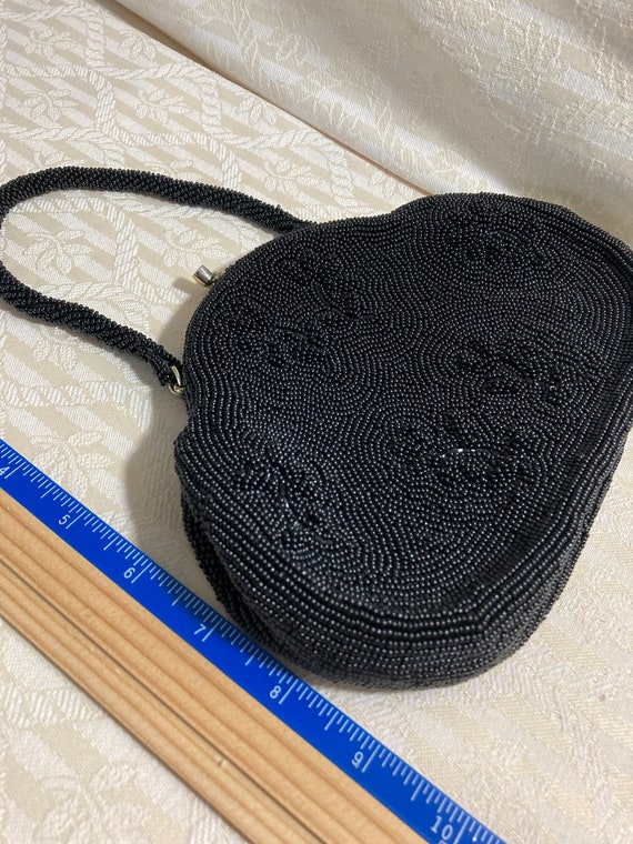 Vintage Black Beaded Handbag made in Japan La Reg… - image 5