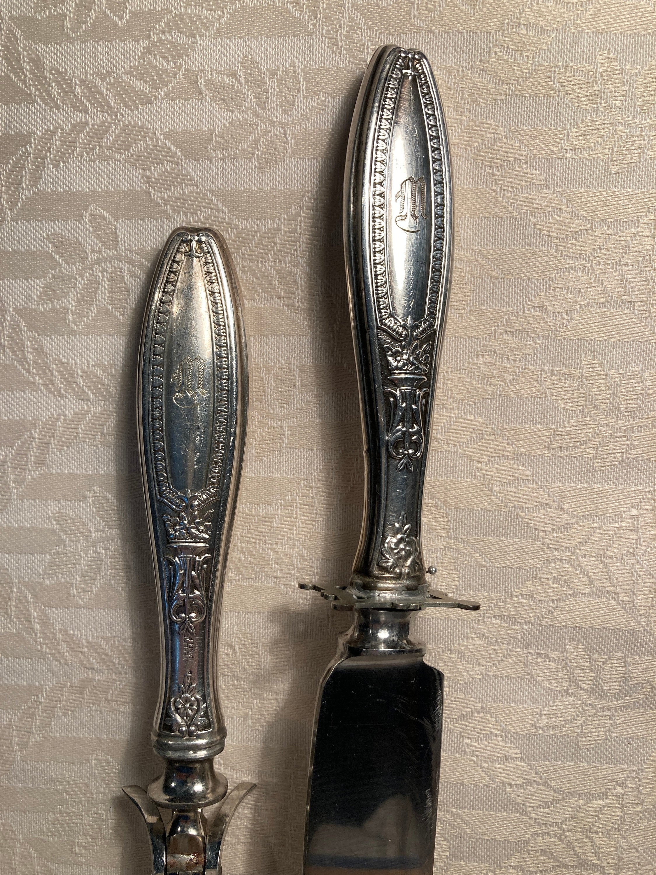 Vintage Reed & Barton Sterling Silver Roast Carving Fork/Knife/Sharpener  Set - 3 Piece Set