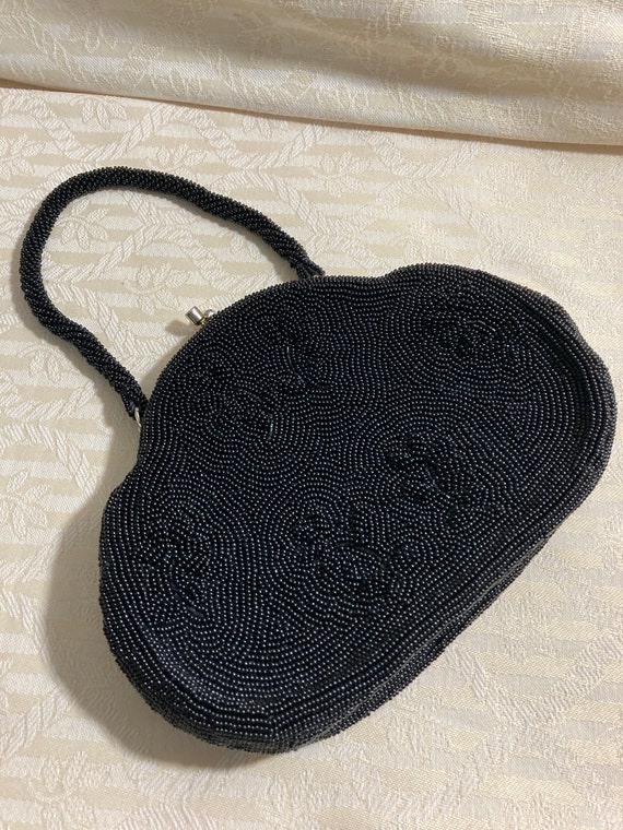 Vintage Black Beaded Handbag made in Japan La Reg… - image 3
