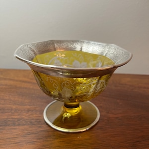 Vintage Amber Glass with Sterling Silver Trim Footed Bowl