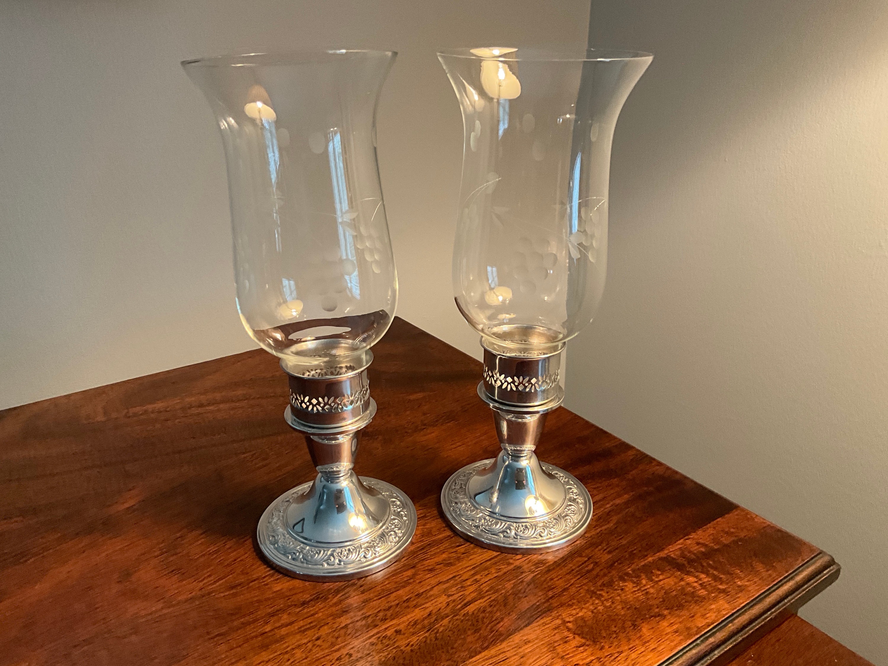 Vintage Set Alvin Sterling Silver Hurricane Candle Sticks Holders Etsy