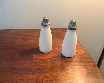 Opal milk glass salt and pepper shakers 1950s