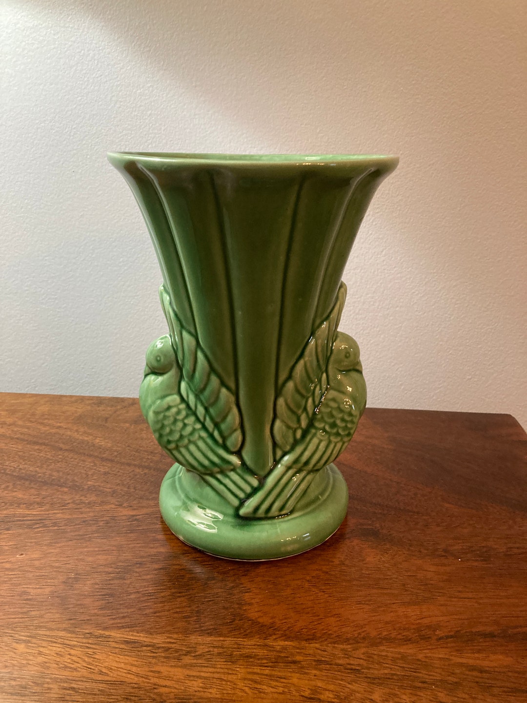 Vintage Green Doves Fan Tailed Vase Marked USA 829 Etsy