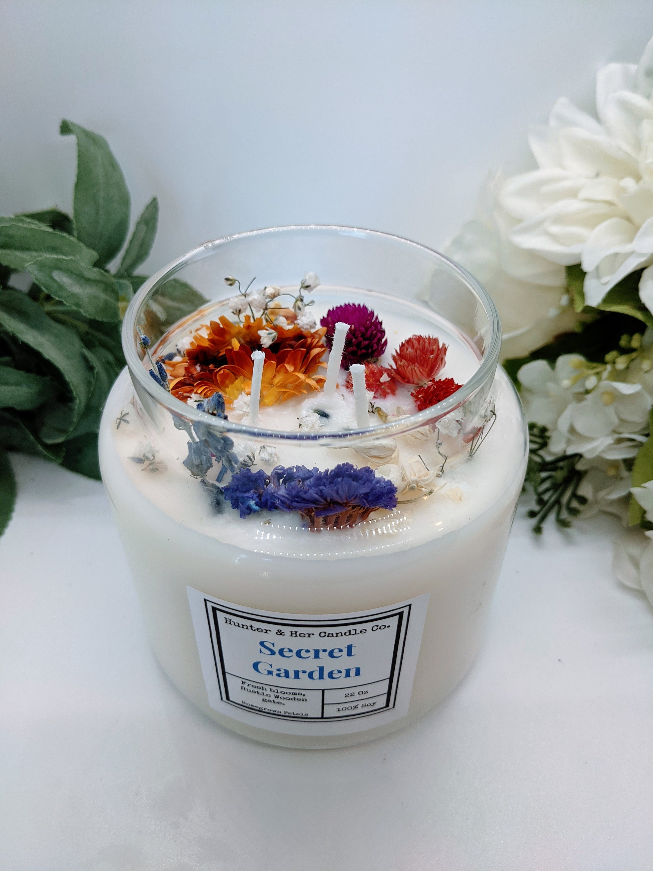 Secret Garden floral Large Candle Three Wick Candle Garden Etsy