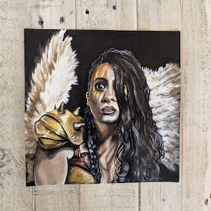Sienna Shaw angel from horror movie terrifier 2 with Art the Clown original painting on paper in acrylic