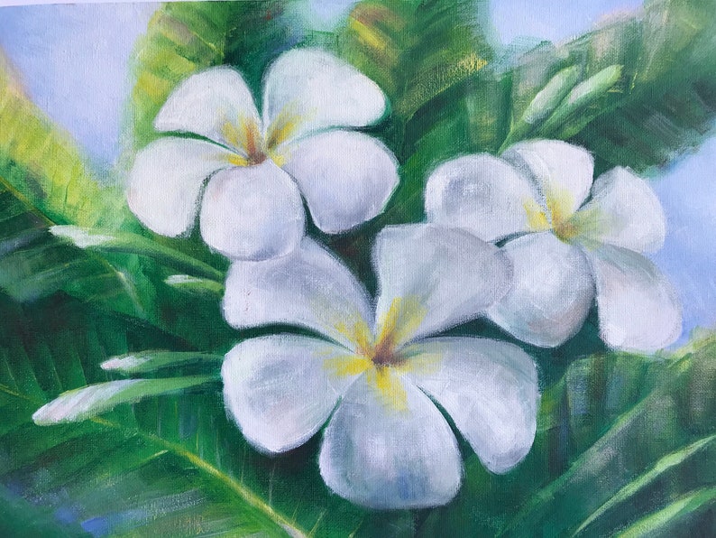 Tropical Flower Original Acrylic Painting White Frangipani | Etsy