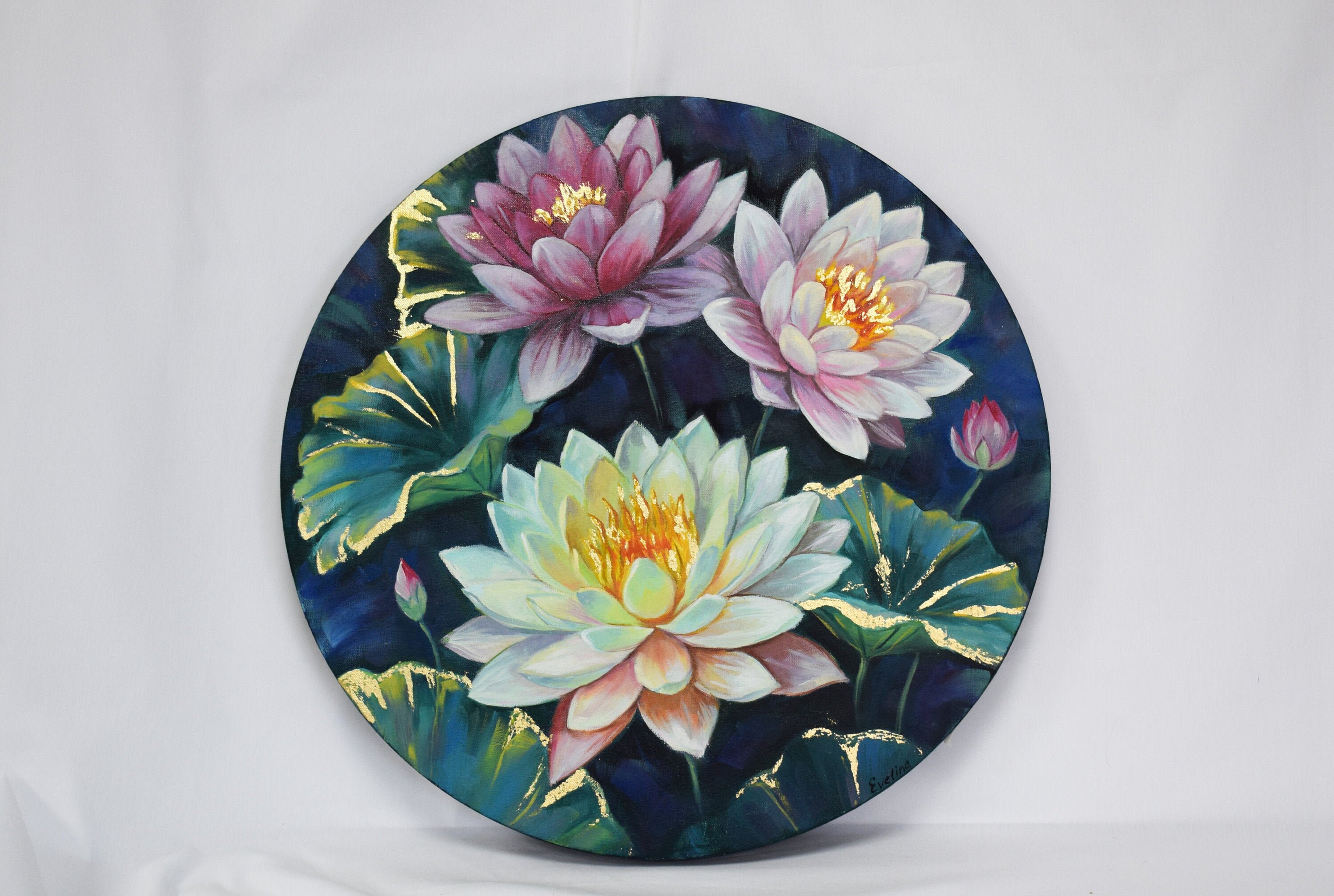 Oil painting on canvas Lotus. Three large lotuses Etsy
