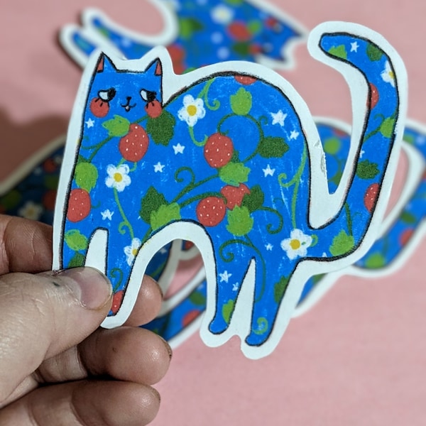 Strawberry Cat Die Cut Sticker