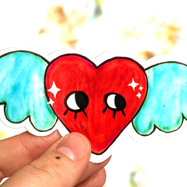 Heart Angel Die Cut Glossy Sticker, Angelcore Sticker, Surreal, Kitschy Art, Sticker Gift, Heart Sticker, Laptop Sticker