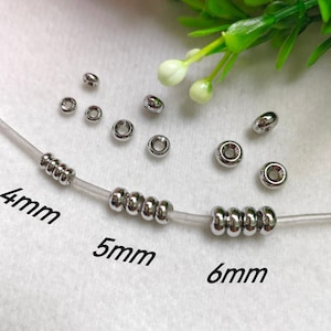 Rhodium Plated Rondelle Beads, Metal Spacer Beads, 4mm 5mm 6mm Smooth Rondelle Spacer Beads, Findings. 30 - 100 Pcs Optional, B506
