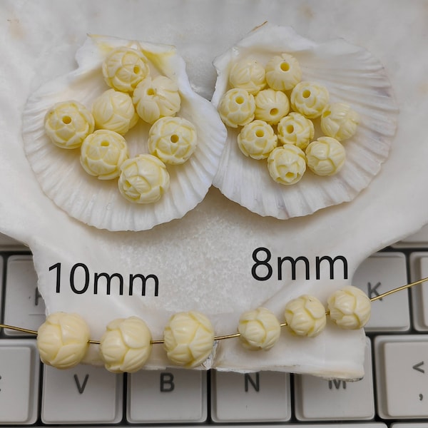 20 - 50 pcs Composite Resin Coral Lotus Flower Beads, 8mm 10mm Carved Lotus Beads, 3D Lotus Beads, DIY Bracelet Beads, Jewelry Making, B293
