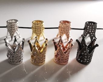 Micro Pave Crown Spacer Beads, 9.5x12mm CZ Micro Pave Crown Beads, Cubic Zirconia King Crown Beads, Pave Jewelry, 2 - 100 pcs Optional, B049