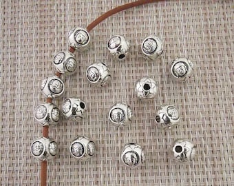 20 pcs Antique Silver Buddha Head Beads, Buddhist Zen Beads, 10mm Metal Buddha Beads, Hole  2 mm, Yoga Jewelry, DIY Jewelry , B150