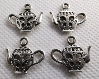 50pcs double face en métal Théière Charms, 17x16mm Antique Silver Teapot Charms, Cadeaux pour les amateurs de thé, Fourniture de bijoux de bricolage, Résultats, C305