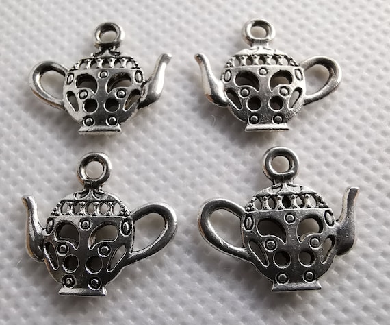 50pcs Double Sided Metal Teapot Charms, 17x16mm Antique Silver Teapot Charms, Gifts for Tea Lovers, DIY Jewelry Supply, Findings, C305