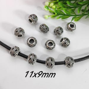 20 o 50 cuentas espaciadoras de plata antigua con agujeros grandes, estilo tibetano, de metal ahuecado de 11 mm, nepalíes, para bisutería, B344
