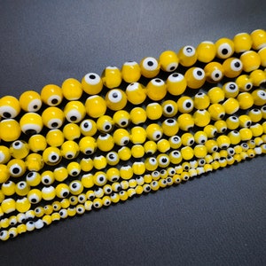 Evil Eye Spacer Beads, Yellow Glass Evil Eye Beads, Turkish Evil Eye Beads, 4 - 10 mm Round Evil Eye Beads, DIY Jewelry Making, A568