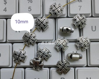 30 o 50 cuentas de cruz de metal de doble cara, cuentas de cruz de plata antigua, cuentas cristianas de 10 mm, agujero de 1,6 mm, joyería DIY, accesorios, B285