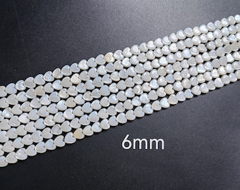Mother Of Pearl Heart Shape Beads, 6mm Mini Loving Heart Shell Beads, Hole 0.8mm, White Pearl Shell Heart Beads, 15" Full Strand, B367