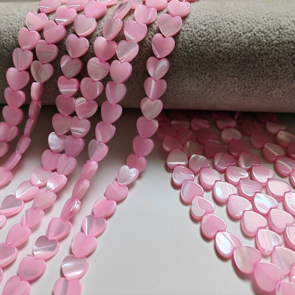 Dyed Mother Of Pearl Heart Shape Beads, Pink Loving Heart Shell Beads, 6 - 10mm MOP Heart Beads, 15" Full Strand, DIY Jewelry Making, B463