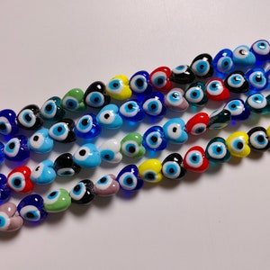 1 Full Strand Coloured Glaze Glass Evil Eye Heart Beads, 12mm Multicolor Heart Evil Eye Beads, Hole 1.5mm, DIY Jewelry Making, A575