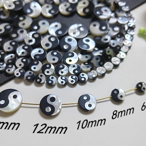Mother Of Pearl YinYang Beads, 6 - 14mm Double Sided Tai Chi Spacer Beads, Pearl Shell Taoism Beads, Yoga Beads, 5 -100pcs Optional, B455