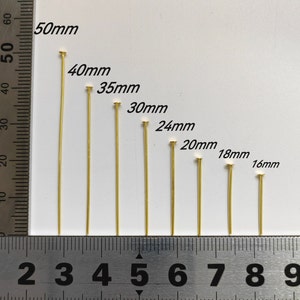18k Gold Plated Flat Head Pins, 16 - 50mm Brass Headpins, 0.6mm  Head Pins, Component for Jewelry Making, 100 - 300 Optional, Findings, B501