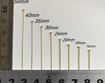 18k Gold Plated Flat Head Pins, 16 - 50mm Brass Headpins, 0.6mm  Head Pins, Component for Jewelry Making, 100 - 300 Optional, Findings, B501
