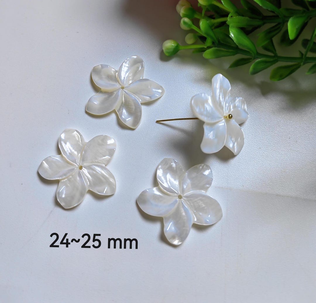 Freshwater Shell Flower Beads, 24~25mm White Shell Flower Beads, MOP ...
