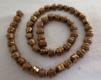 1 Full Strand Hematite Smile Face Buddha Beads, 8x8mm, Double Sided Buddha Head Beads,  Zen Beads, Yoga Jewelry, DIY Jewelry Making, Q105