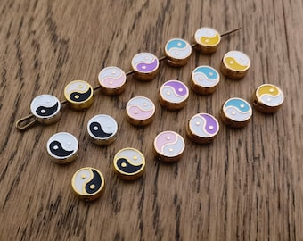 20- 50pcs Double Sided Enamel Tai Chi Spacer Beads, Metal Yinyang Beads, Taoism Beads, 8x3mm Enamel Yinyang Beads, Hole 1.2mm, B129