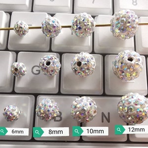 Crystal -AB Polymer Clay Rhinestone Beads, 6 - 12mm Disco Ball Bead, Rhinestone Disco Balls, Pave Disco Ball Beads, 30 - 100pcs Options