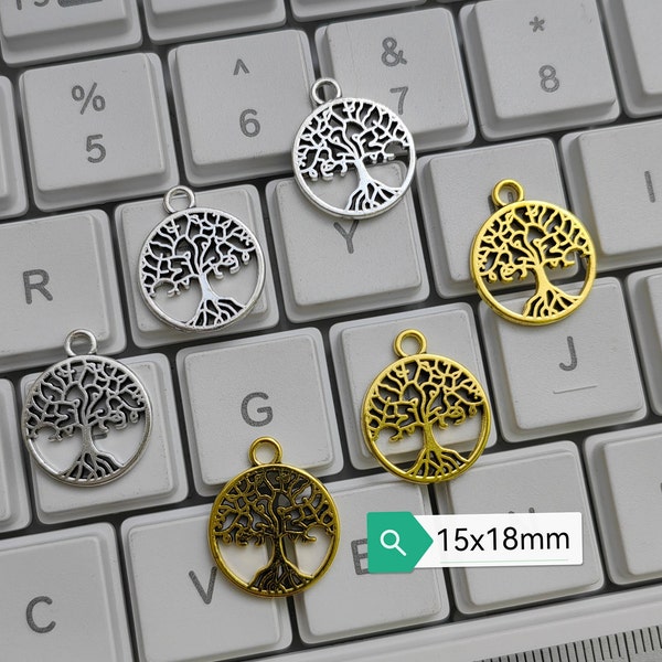 30 or 50pcs Double Sided Metal Life of Tree Charms, Antique Silver / Gold . Hollowed-Out Tree Charms, 15x18mm Plant Charms, Findings, C347