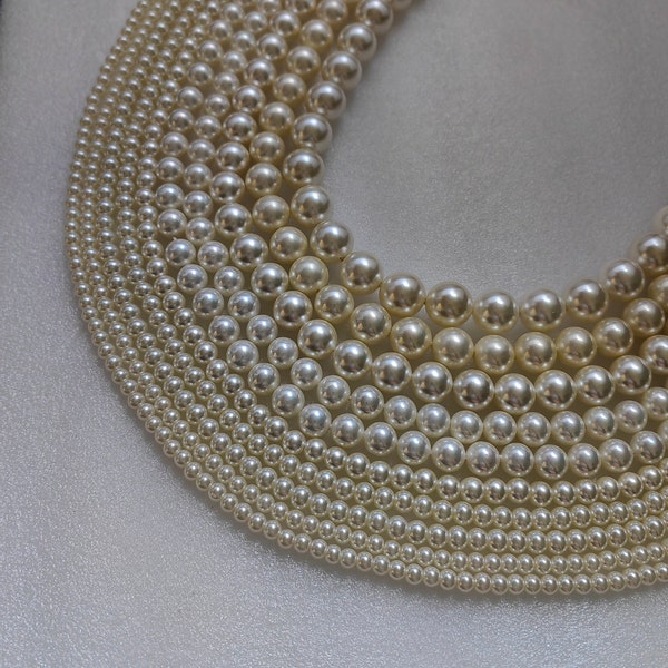 Perles rondes en perle synthétique lisse d'eau douce, Perles blanches artificielles de 4 à 12 mm, perles de bracelet à faire soi-même, brin de 15 po., fabrication de bijoux, A531