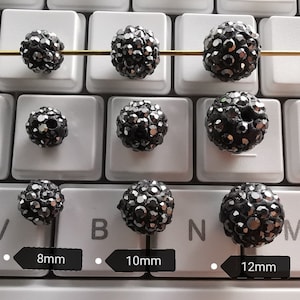 Hematite Polymer Clay Rhinestone Beads, 8 - 12mm Disco Ball Beads, Pave Disco Ball Beads, Rhinestone Disco Balls, 30 - 100pcs Optional