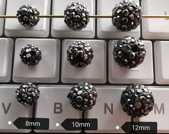Hematite Polymer Clay Rhinestone Beads, 8 - 12mm Disco Ball Beads, Pave Disco Ball Beads, Rhinestone Disco Balls, 30 - 100pcs Optional