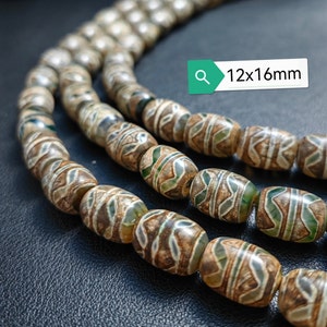 20pcs Ancient Green Tibetan Dzi Drum Beads, 12x16mm Tibetan Agate Beads,Hole 1.5mm, Barrel Agate Beads, DIY Jewelry, Findings, D212