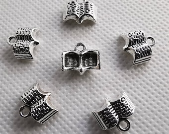 50pcs Antiqued Silver Book Charms, Metal Book Pendants, Book Jewelry, 12x11mm, DIY Jewelry Supply, Metal Charms, Findings, C-074