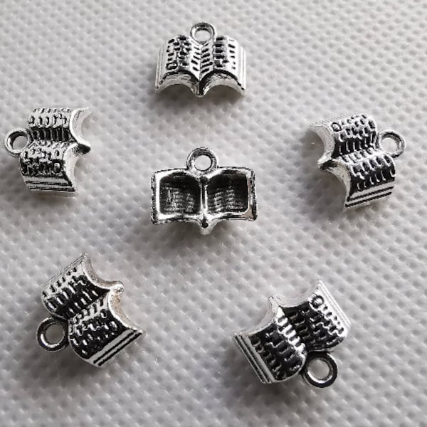 50pcs Antiqued Silver Book Charms, Metal Book Pendants, Book Jewelry, 12x11mm, DIY Jewelry Supply, Metal Charms, Findings, C-074