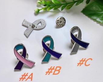 21x26mm Enamel Ribbon Lapel Pin, Multicolor Awareness Ribbon Lapel Enamel Pins, Cancer Survivor Brooch , 2 - 50 pcs Optional, Findings, C714