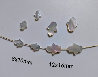 5 - 50 個のマザー オブ パール ハムサ ハンド ビーズ、サイズは 8 - 12 mm から選択可能、穴 0.7 mm、ハムサ ハンド シェル ビーズ、パール ハムサ ジュエリー、B183
