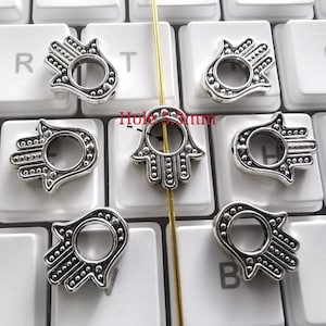 30pcs Antiqued Silver Hamsa Hand Bead Frame Charms, Metal Hamsa Bead Frame, Fatima Hand Charms, 13x15mm, DIY Jewelry Supply, B421