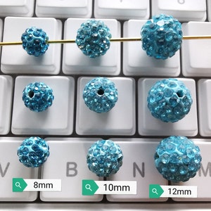 Aquamrine Polymer Clay Rhinestone Beads, 8 - 12mm Disco Ball Beads, Pave Disco Ball Beads, Rhinestone Disco Ball, 30 - 100pcs Options, B714