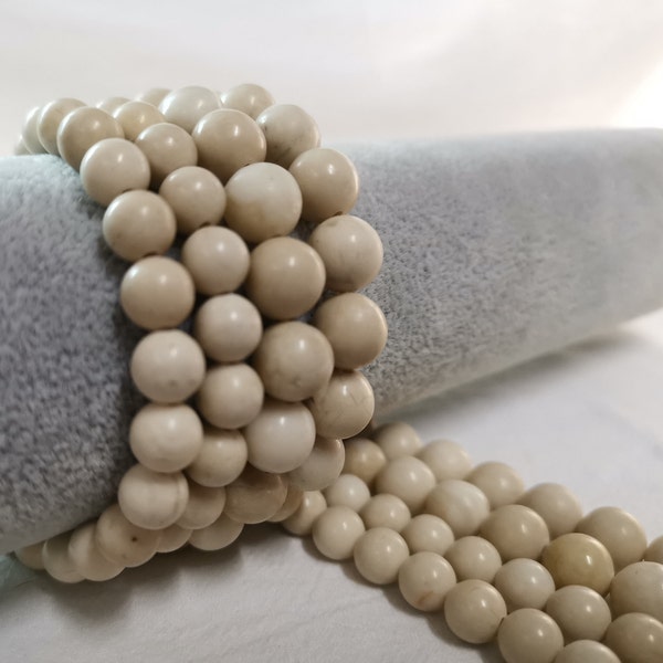 Smooth Cream River Stone Round Beads, Gemstone Beads, 8mm 10 mm To Choose From, DIY Bracelet Beads, 15" Full Strand, A073